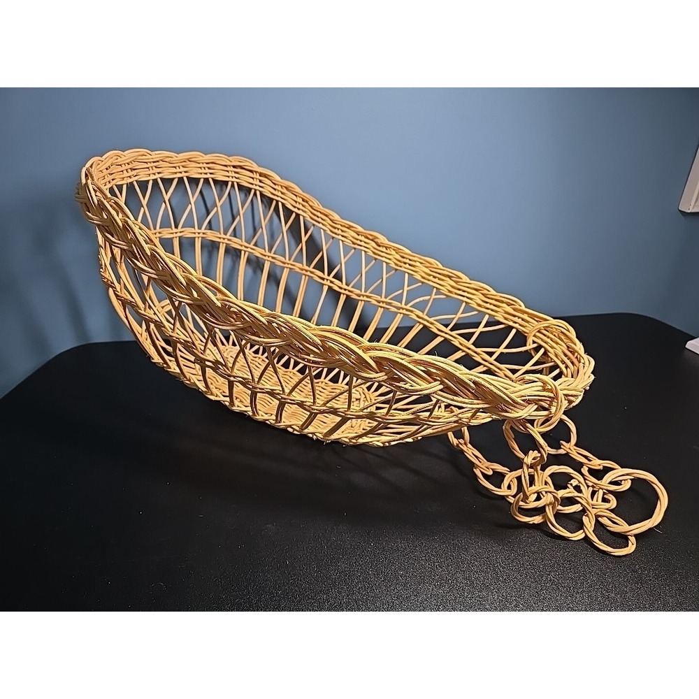 Vintage Handcrafted Wicker Wood Baby Doll Cradle Crib Bassinet Basket Rocking